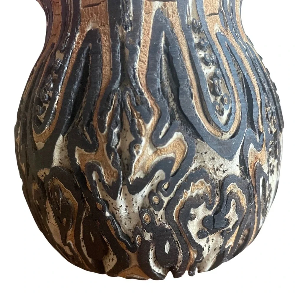Vintage Handcrafted‎ New Zealand Ponga Craft Tree Fern Vase 4.5